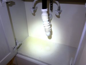 Flexible accoridian drain line leaking inside cabinet